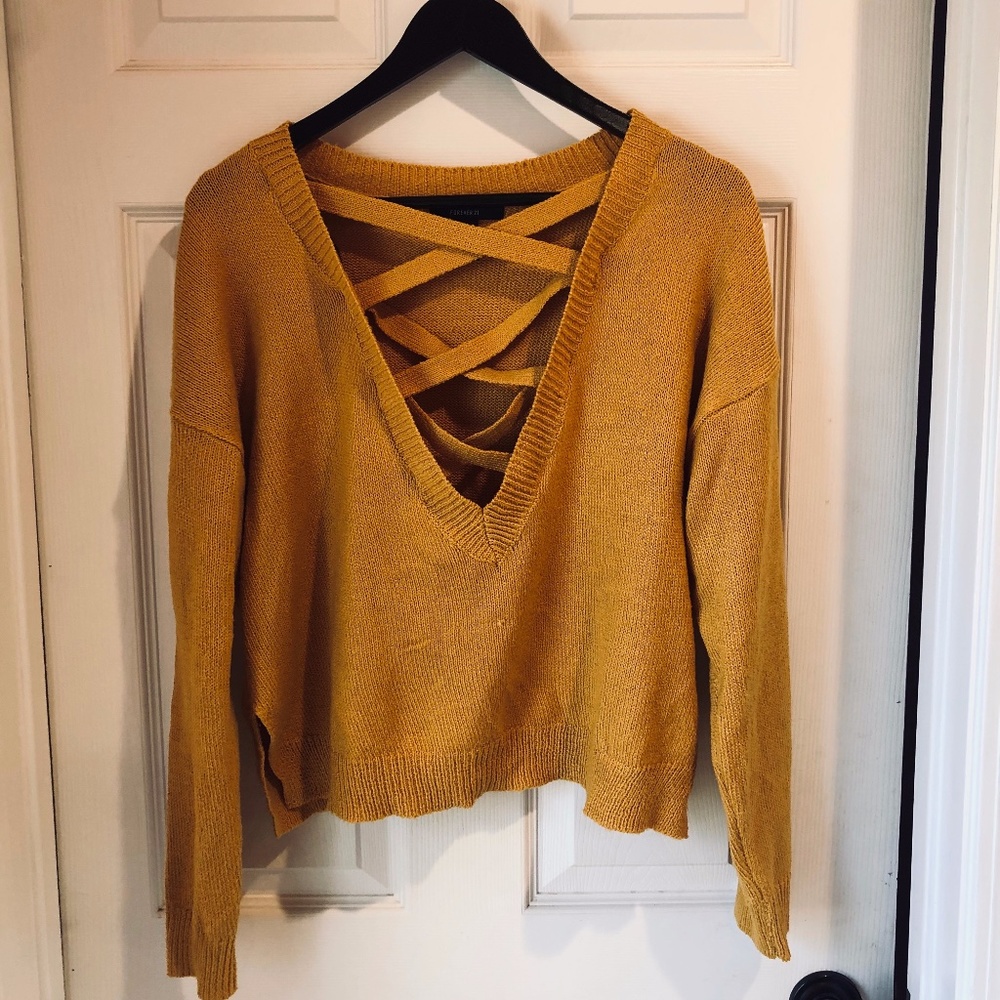 Mustard Yellow Plus Size F21 Criss Cross Sweater